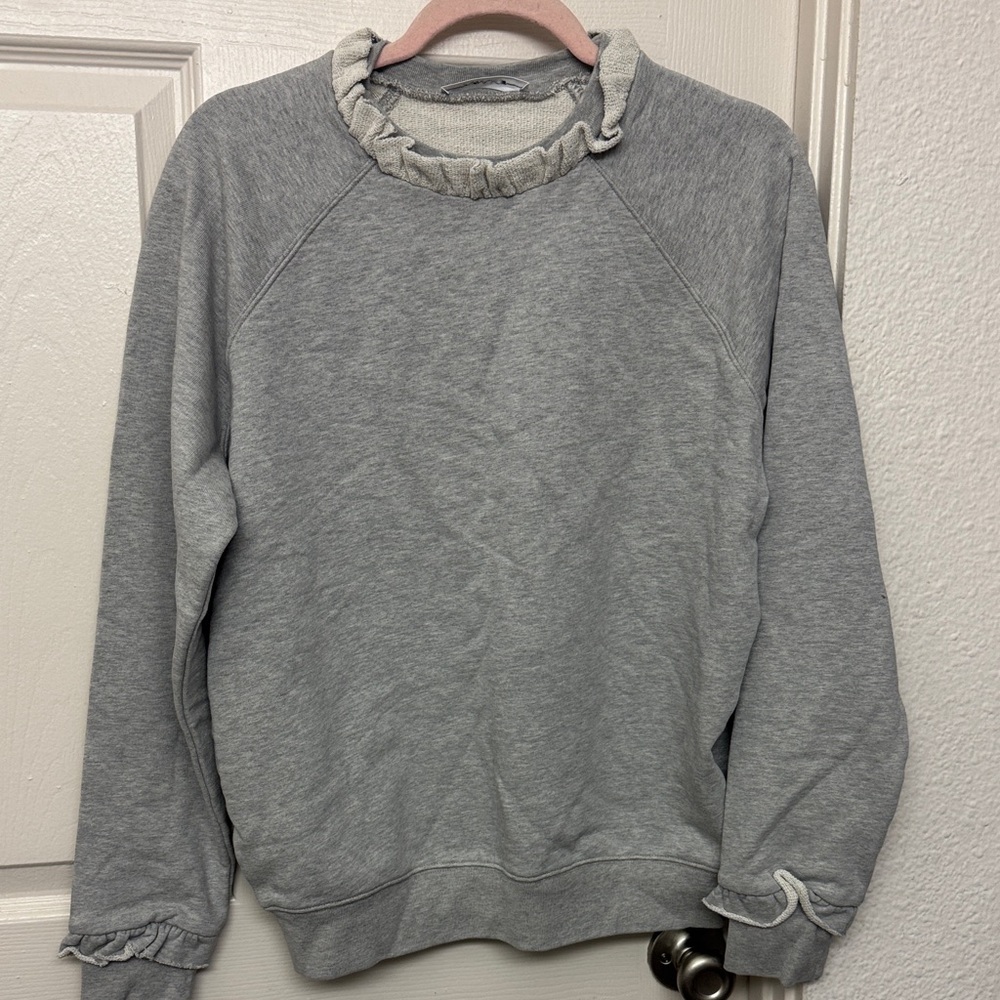 Frame Denim Heather Gray Ruffle Sweatshirt - Picture 1 of 5